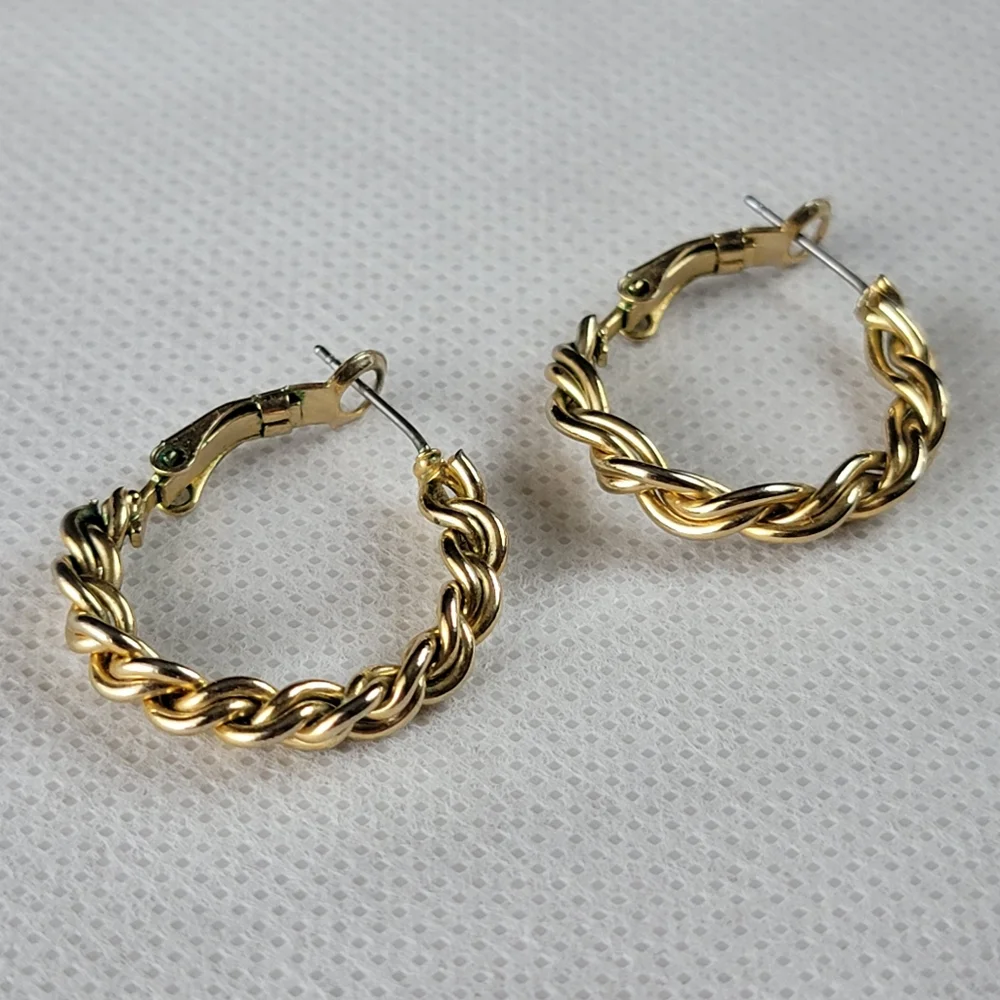 Twisted Gold Hoops Earrings